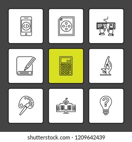 Set of 9 icons, for web, internet, mobile apps, interface design: business, finance, shopping, communication, fitness, computer, media, transportation, travel, easter, christmas, summer, device