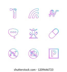 Set of 9 icons, for web, internet, mobile apps, interface design: business, finance, shopping, communication, fitness, computer, media, transportation, travel, easter, christmas, summer, device