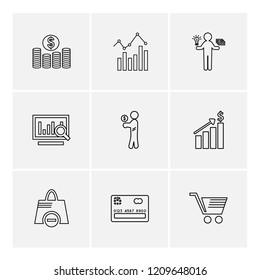 Set of 9 icons, for web, internet, mobile apps, interface design: business, finance, shopping, communication, fitness, computer, media, transportation, travel, easter, christmas, summer, device