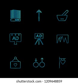 Set of 9 icons, for web, internet, mobile apps, interface design: business, finance, shopping, communication, fitness, computer, media, transportation, travel, easter, christmas, summer, device