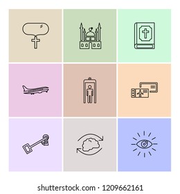 Set of 9 icons, for web, internet, mobile apps, interface design: business, finance, shopping, communication, fitness, computer, media, transportation, travel, easter, christmas, summer, device