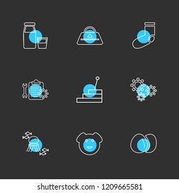 Set of 9 icons, for web, internet, mobile apps, interface design: business, finance, shopping, communication, fitness, computer, media, transportation, travel, easter, christmas, summer, device