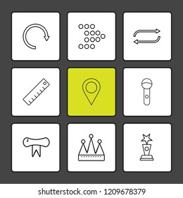 Set of 9 icons, for web, internet, mobile apps, interface design: business, finance, shopping, communication, fitness, computer, media, transportation, travel, easter, christmas, summer, device