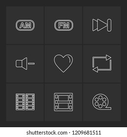 Set of 9 icons, for web, internet, mobile apps, interface design: business, finance, shopping, communication, fitness, computer, media, transportation, travel, easter, christmas, summer, device