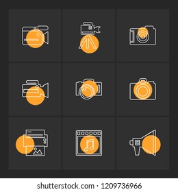 Set of 9 icons, for web, internet, mobile apps, interface design: business, finance, shopping, communication, fitness, computer, media, transportation, travel, easter, christmas, summer, device