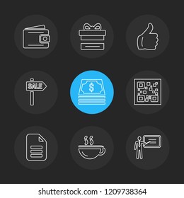 Set of 9 icons, for web, internet, mobile apps, interface design: business, finance, shopping, communication, fitness, computer, media, transportation, travel, easter, christmas, summer, device