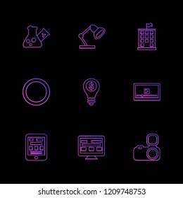 Set of 9 icons, for web, internet, mobile apps, interface design: business, finance, shopping, communication, fitness, computer, media, transportation, travel, easter, christmas, summer, device
