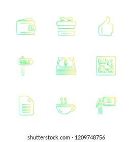 Set of 9 icons, for web, internet, mobile apps, interface design: business, finance, shopping, communication, fitness, computer, media, transportation, travel, easter, christmas, summer, device