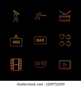 Set of 9 icons, for web, internet, mobile apps, interface design: business, finance, shopping, communication, fitness, computer, media, transportation, travel, easter, christmas, summer, device