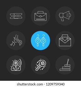 Set of 9 icons, for web, internet, mobile apps, interface design: business, finance, shopping, communication, fitness, computer, media, transportation, travel, easter, christmas, summer, device