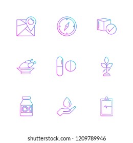 Set of 9 icons, for web, internet, mobile apps, interface design: business, finance, shopping, communication, fitness, computer, media, transportation, travel, easter, christmas, summer, device