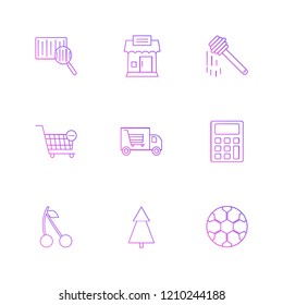 Set of 9 icons, for web, internet, mobile apps, interface design: business, finance, shopping, communication, fitness, computer, media, transportation, travel, easter, christmas, summer, device