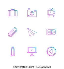 Set of 9 icons, for web, internet, mobile apps, interface design: business, finance, shopping, communication, fitness, computer, media, transportation, travel, easter, christmas, summer, device