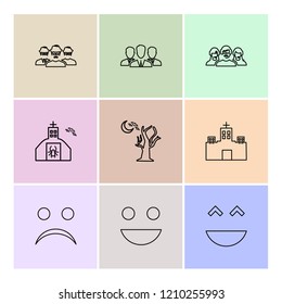 Set of 9 icons, for web, internet, mobile apps, interface design: business, finance, shopping, communication, fitness, computer, media, transportation, travel, easter, christmas, summer, device