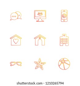 Set of 9 icons, for web, internet, mobile apps, interface design: business, finance, shopping, communication, fitness, computer, media, transportation, travel, easter, christmas, summer, device