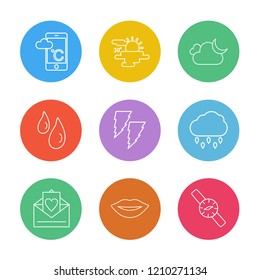 Set of 9 icons, for web, internet, mobile apps, interface design: business, finance, shopping, communication, fitness, computer, media, transportation, travel, easter, christmas, summer, device