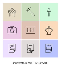 Set of 9 icons, for web, internet, mobile apps, interface design: business, finance, shopping, communication, fitness, computer, media, transportation, travel, easter, christmas, summer, device