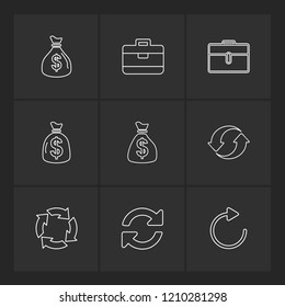 Set of 9 icons, for web, internet, mobile apps, interface design: business, finance, shopping, communication, fitness, computer, media, transportation, travel, easter, christmas, summer, device