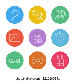Set of 9 icons, for web, internet, mobile apps, interface design: business, finance, shopping, communication, fitness, computer, media, transportation, travel, easter, christmas, summer, device