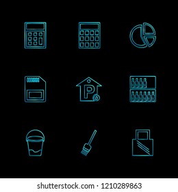 Set of 9 icons, for web, internet, mobile apps, interface design: business, finance, shopping, communication, fitness, computer, media, transportation, travel, easter, christmas, summer, device