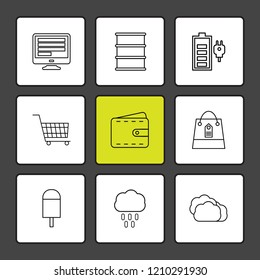 Set of 9 icons, for web, internet, mobile apps, interface design: business, finance, shopping, communication, fitness, computer, media, transportation, travel, easter, christmas, summer, device