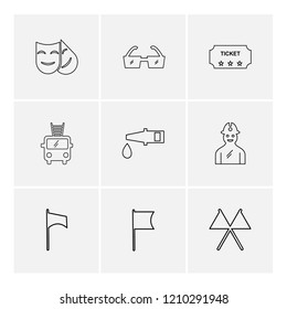 Set of 9 icons, for web, internet, mobile apps, interface design: business, finance, shopping, communication, fitness, computer, media, transportation, travel, easter, christmas, summer, device