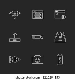 Set of 9 icons, for web, internet, mobile apps, interface design: business, finance, shopping, communication, fitness, computer, media, transportation, travel, easter, christmas, summer, device