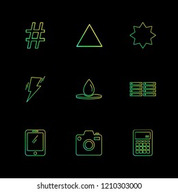 Set of 9 icons, for web, internet, mobile apps, interface design: business, finance, shopping, communication, fitness, computer, media, transportation, travel, easter, christmas, summer, device