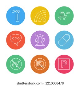 Set of 9 icons, for web, internet, mobile apps, interface design: business, finance, shopping, communication, fitness, computer, media, transportation, travel, easter, christmas, summer, device
