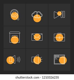 Set of 9 icons, for web, internet, mobile apps, interface design: business, finance, shopping, communication, fitness, computer, media, transportation, travel, easter, christmas, summer, device