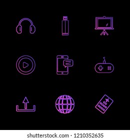 Set of 9 icons, for web, internet, mobile apps, interface design: business, finance, shopping, communication, fitness, computer, media, transportation, travel, easter, christmas, summer, device