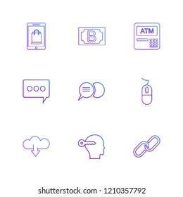 Set of 9 icons, for web, internet, mobile apps, interface design: business, finance, shopping, communication, fitness, computer, media, transportation, travel, easter, christmas, summer, device