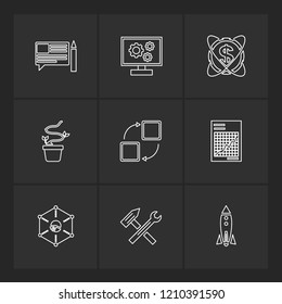 Set of 9 icons, for web, internet, mobile apps, interface design: business, finance, shopping, communication, fitness, computer, media, transportation, travel, easter, christmas, summer, device