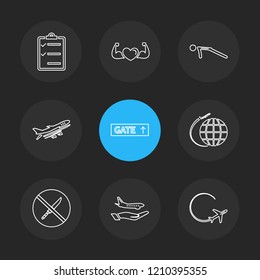 Set of 9 icons, for web, internet, mobile apps, interface design: business, finance, shopping, communication, fitness, computer, media, transportation, travel, easter, christmas, summer, device