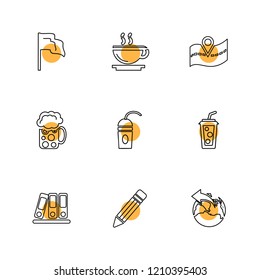 Set of 9 icons, for web, internet, mobile apps, interface design: business, finance, shopping, communication, fitness, computer, media, transportation, travel, easter, christmas, summer, device