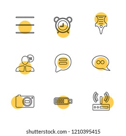 Set of 9 icons, for web, internet, mobile apps, interface design: business, finance, shopping, communication, fitness, computer, media, transportation, travel, easter, christmas, summer, device