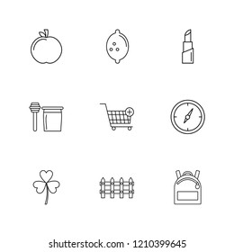 Set of 9 icons, for web, internet, mobile apps, interface design: business, finance, shopping, communication, fitness, computer, media, transportation, travel, easter, christmas, summer, device