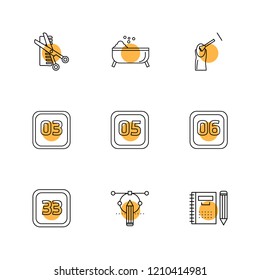 Set of 9 icons, for web, internet, mobile apps, interface design: business, finance, shopping, communication, fitness, computer, media, transportation, travel, easter, christmas, summer, device