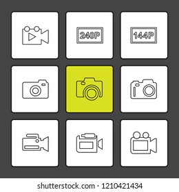 Set of 9 icons, for web, internet, mobile apps, interface design: business, finance, shopping, communication, fitness, computer, media, transportation, travel, easter, christmas, summer, device