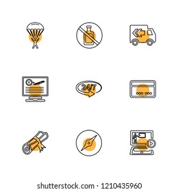 Set of 9 icons, for web, internet, mobile apps, interface design: business, finance, shopping, communication, fitness, computer, media, transportation, travel, easter, christmas, summer, device