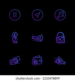 Set of 9 icons, for web, internet, mobile apps, interface design: business, finance, shopping, communication, fitness, computer, media, transportation, travel, easter, christmas, summer, device