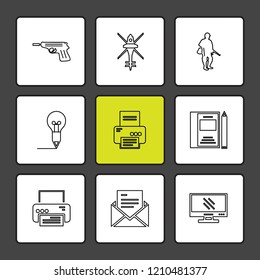 Set of 9 icons, for web, internet, mobile apps, interface design: business, finance, shopping, communication, fitness, computer, media, transportation, travel, easter, christmas, summer, device