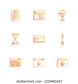 Set of 9 icons, for web, internet, mobile apps, interface design: business, finance, shopping, communication, fitness, computer, media, transportation, travel, easter, christmas, summer, device