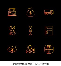 Set of 9 icons, for web, internet, mobile apps, interface design: business, finance, shopping, communication, fitness, computer, media, transportation, travel, easter, christmas, summer, device