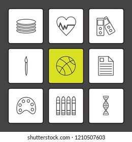 Set of 9 icons, for web, internet, mobile apps, interface design: business, finance, shopping, communication, fitness, computer, media, transportation, travel, easter, christmas, summer, device