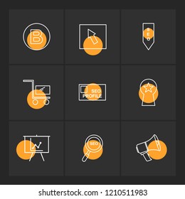 Set of 9 icons, for web, internet, mobile apps, interface design: business, finance, shopping, communication, fitness, computer, media, transportation, travel, easter, christmas, summer, device
