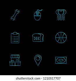 Set of 9 icons, for web, internet, mobile apps, interface design: business, finance, shopping, communication, fitness, computer, media, transportation, travel, easter, christmas, summer, device