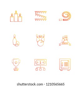 Set of 9 icons, for web, internet, mobile apps, interface design: business, finance, shopping, communication, fitness, computer, media, transportation, travel, easter, christmas, summer, device
