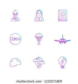 Set of 9 icons, for web, internet, mobile apps, interface design: business, finance, shopping, communication, fitness, computer, media, transportation, travel, easter, christmas, summer, device