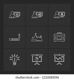 Set of 9 icons, for web, internet, mobile apps, interface design: business, finance, shopping, communication, fitness, computer, media, transportation, travel, easter, christmas, summer, device